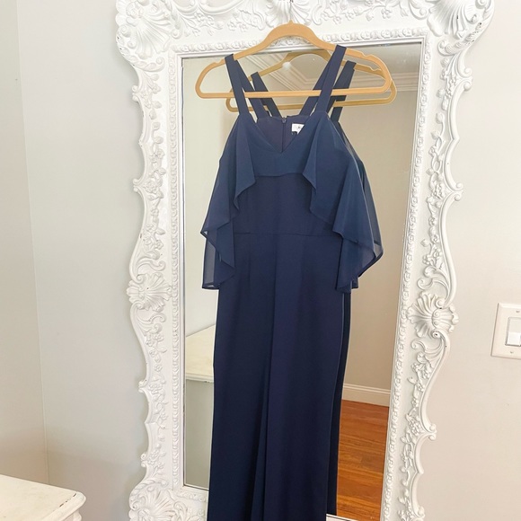 Jay Godfrey Navy Blue Oliver Chiffon Detail Dress Evening Jumpsuit - Picture 5 of 9
